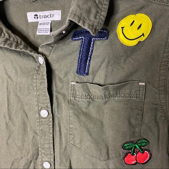 Girls army green button down shirt - Picture 2 of 4